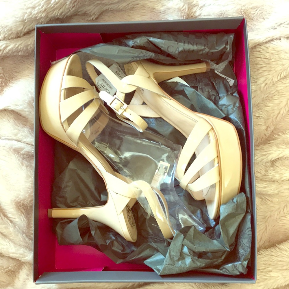 Patent Leather Platform Sandals by Vince Camuto
